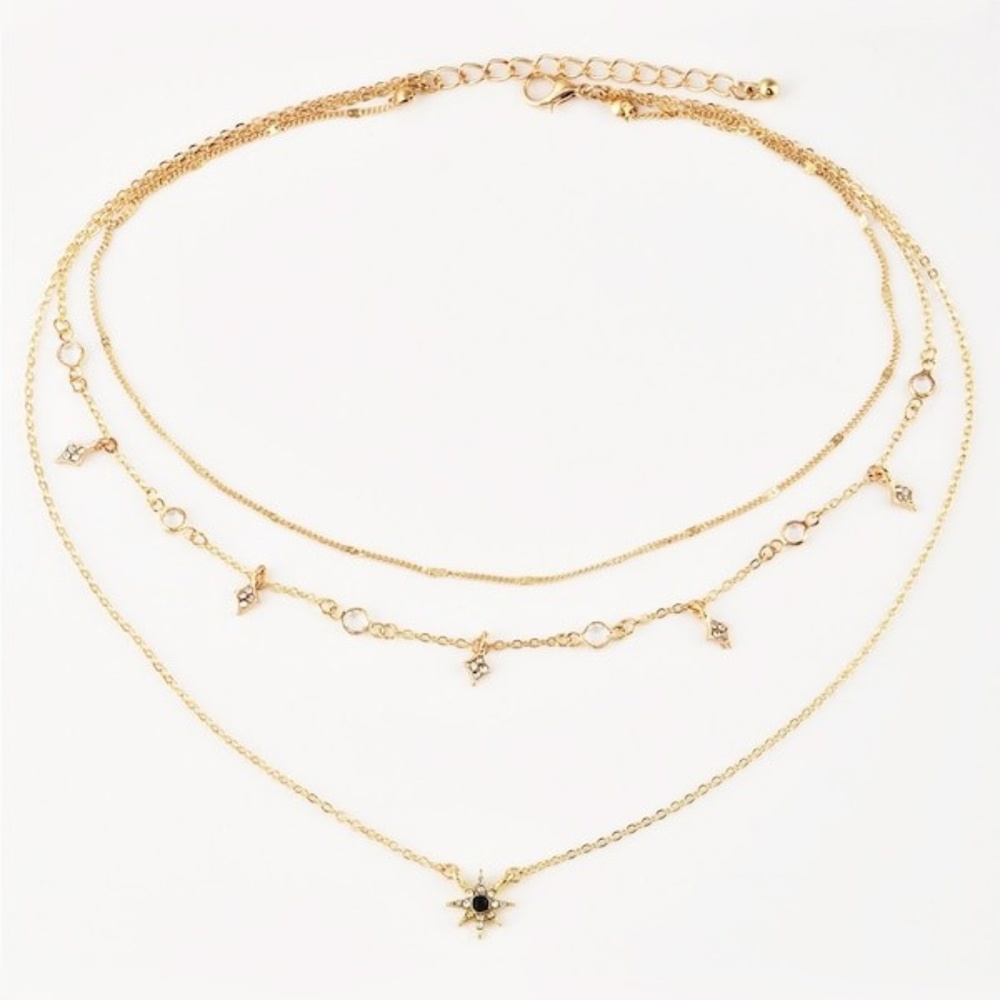 Dainty Star Charm 3 Layered Chain Necklace Gold